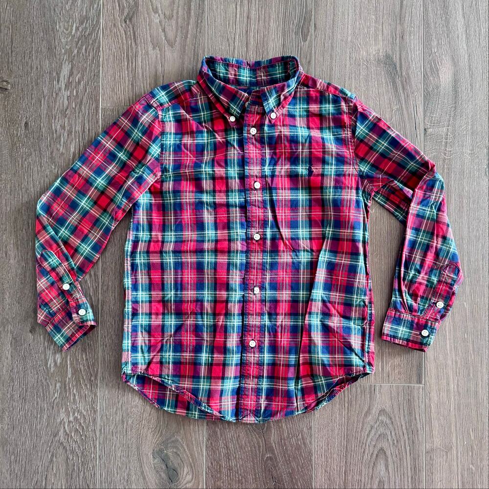 Ralph Lauren Holiday Plaid Shirt Red Green Christmas Boys Sz 6